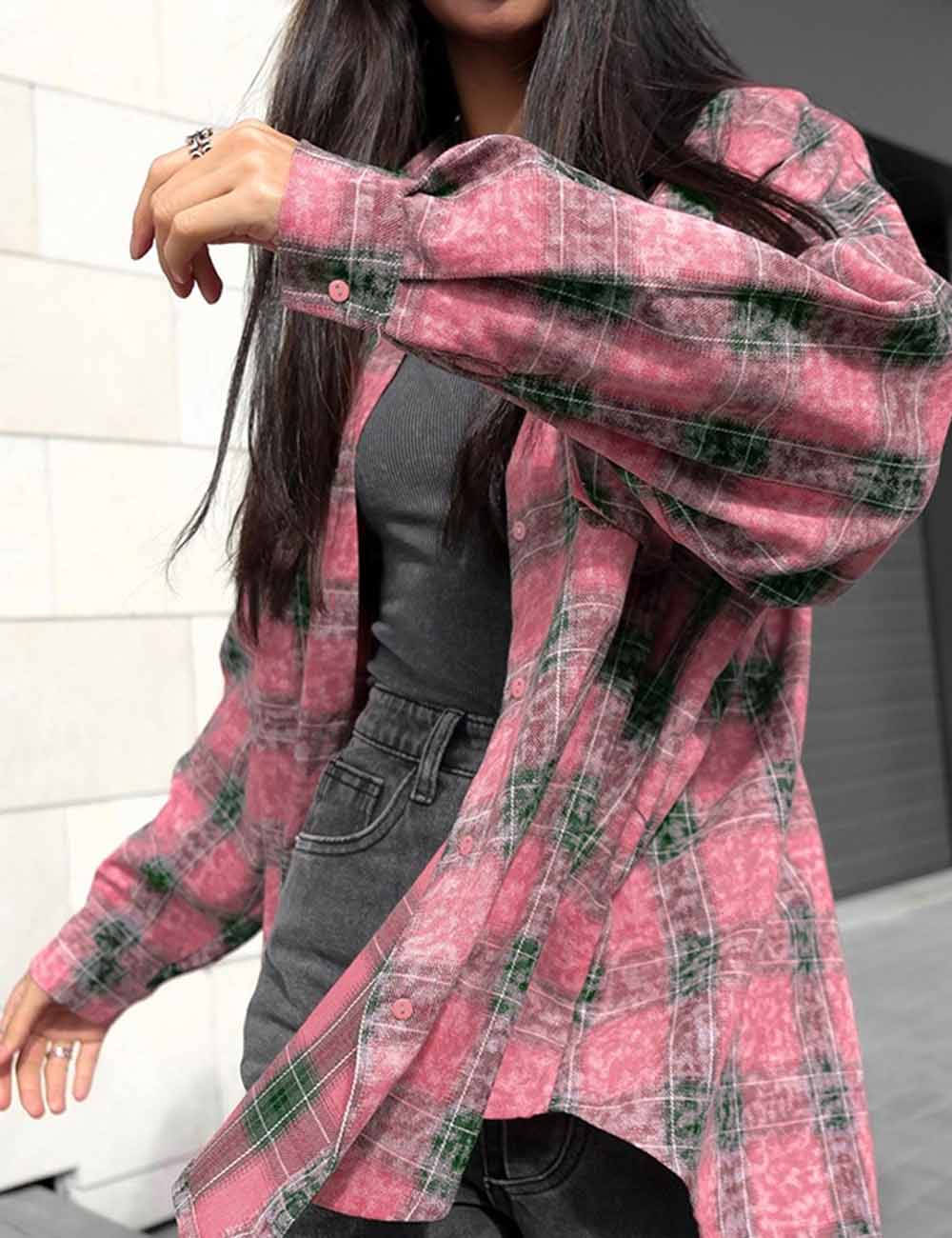 Vintage Plaid Long Sleeve Loose Shirt