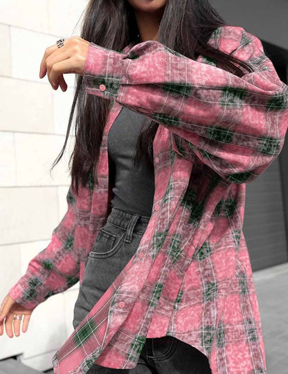 Vintage Plaid Long Sleeve Loose Shirt