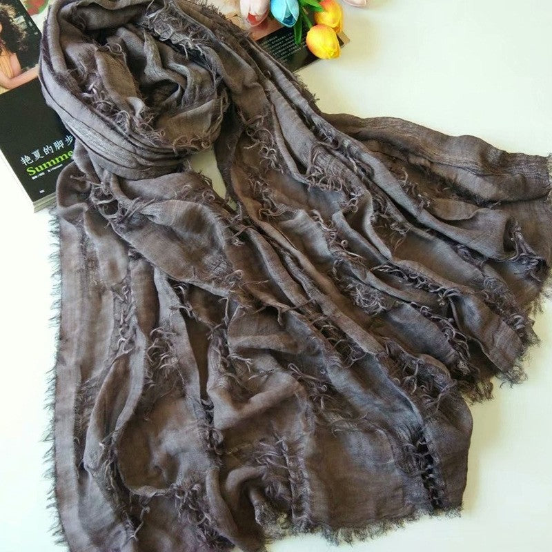 Solid Tassels Hole Cotton Blend Scarf