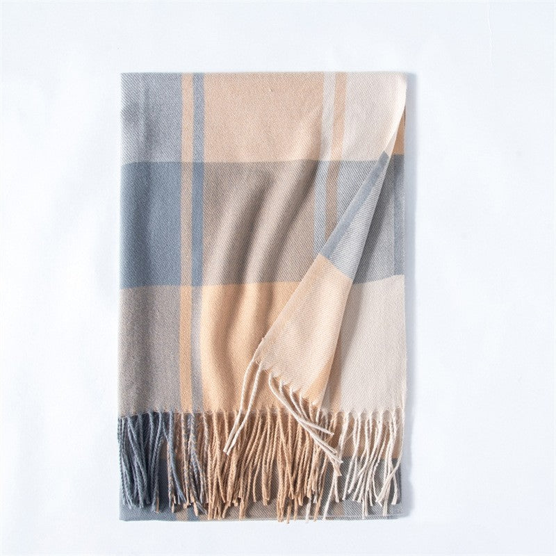 Soft Warm Fringed Plaid Scarf