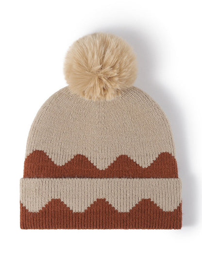 Contrast Color Simple Casual Knit Pom Beanie