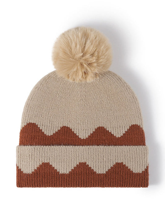 Contrast Color Simple Casual Knit Pom Beanie