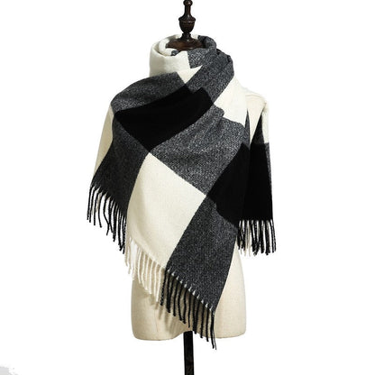 British Style Plaid Imitated Cashmere Tassled Shawl Scarf