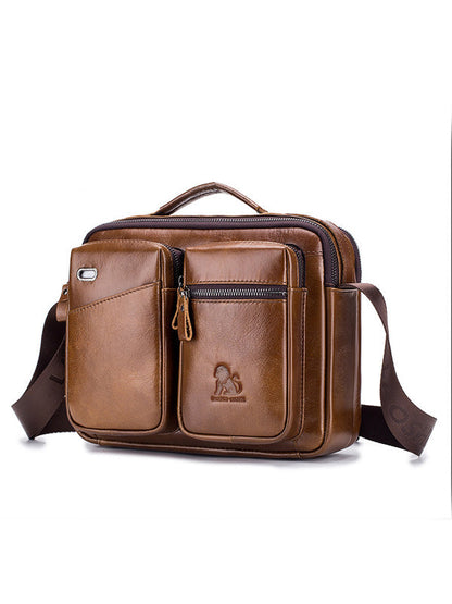 Men Zipper Leather Solid Multi-layer Pocket Crossbody Bag