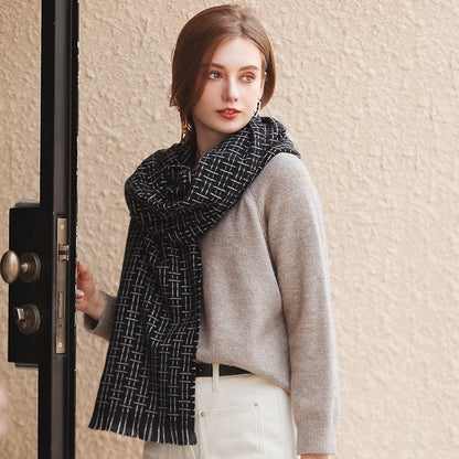 Striped Plaid Print Imitated Cashmere Shawl Scarf