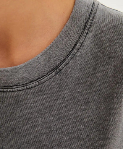 Washed Distressed Loose Short Sleeves Top