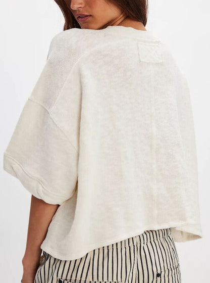 Loose Midi Sleeves Button Down Knit Tops