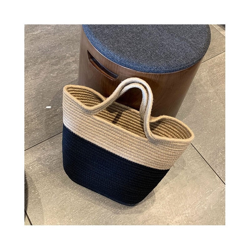 Color Block Straw Woven Handbag