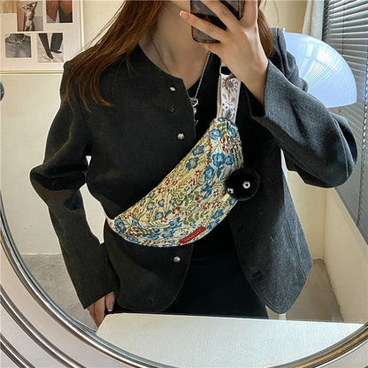 Fashion Jacquard Canvas Chest Bag With Pendant