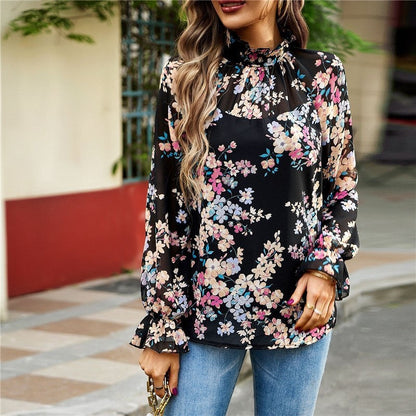Floral Printed Long Sleeves Blouse Top