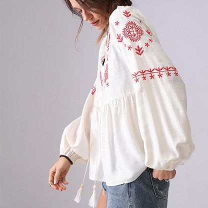 Flower Embroidered V-Neck String Top