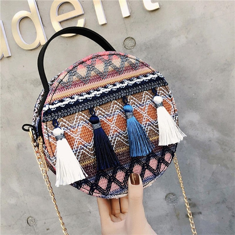 All-Match Zippered Casual Print Round Bag