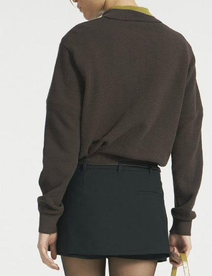 Trendy Lapel Collar Long Sleeve Sweater