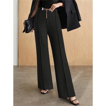 High Waist Straight Leg Black Trousers Women