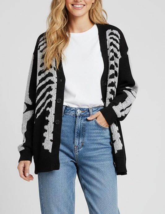 Halloween Skull Jacquard Knit Cardigan