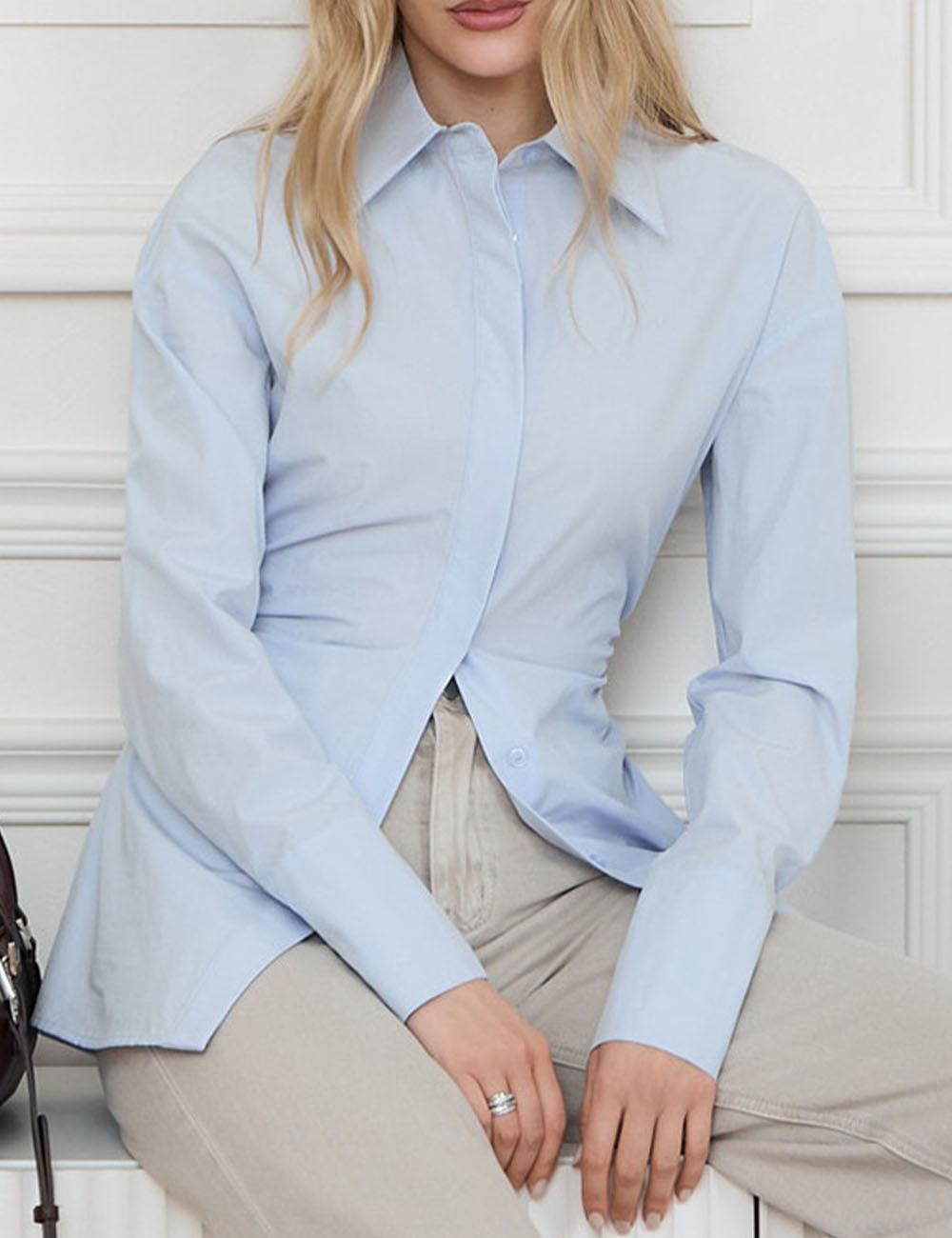 Elegant Solid Color Ruched Long Sleeve Top