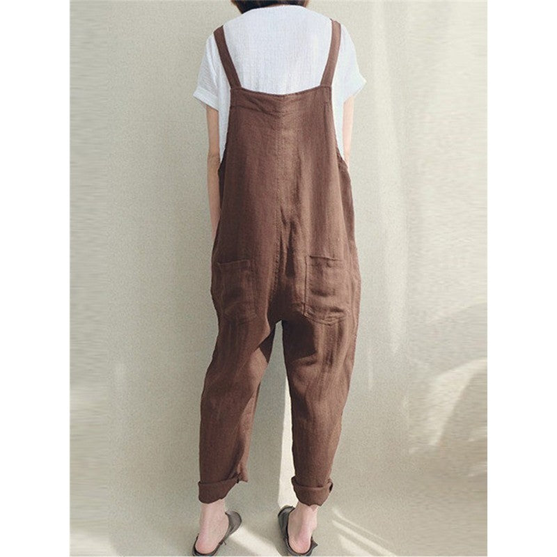 Breathable Pocket Solid Color Baggy Overalls