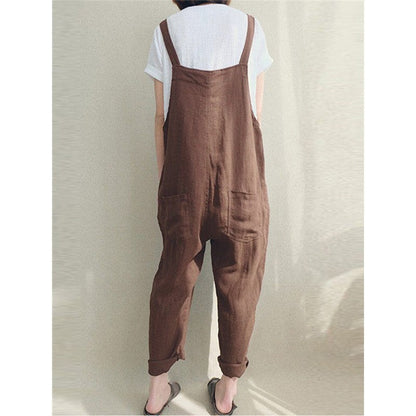 Breathable Pocket Solid Color Baggy Overalls