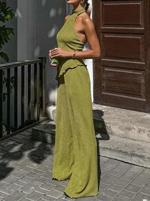 Casual Halter Backless Top and Pants Sets