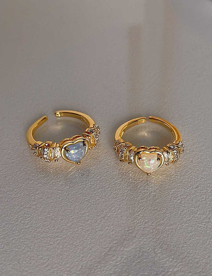 Vintage Zircon Heart Open  Adjustable Ring