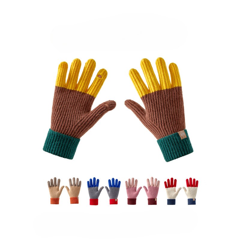 Splicing Color Block Ribbed Knit Gloves