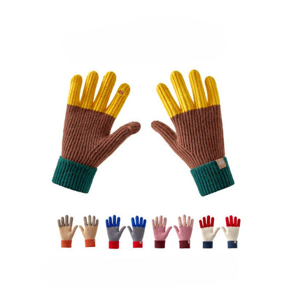 Splicing Color Block Ribbed Knit Gloves