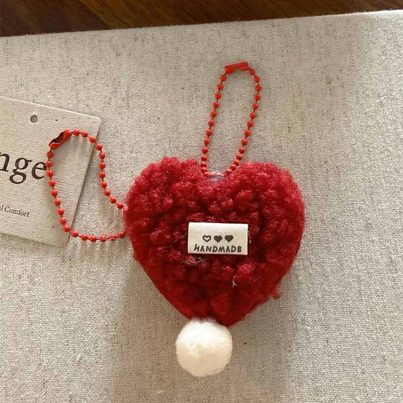 Cute Fuzzy Heart Pendants Beaded Bag Charms