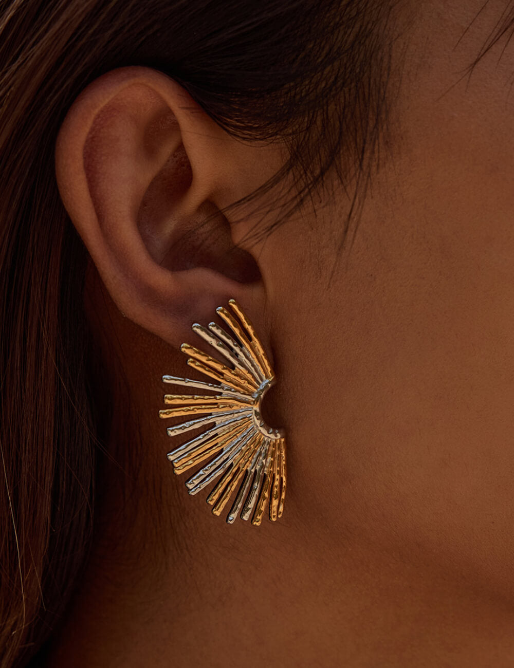 Vintage Gold Fan Shaped Stud Earrings