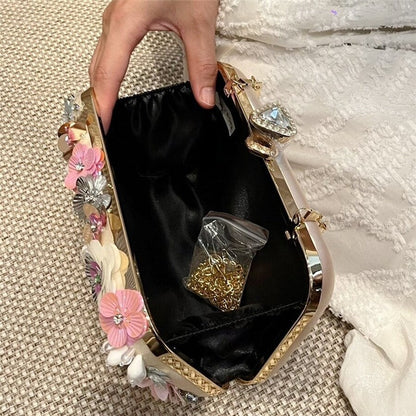 3D Flower Diamond Evening Clutch