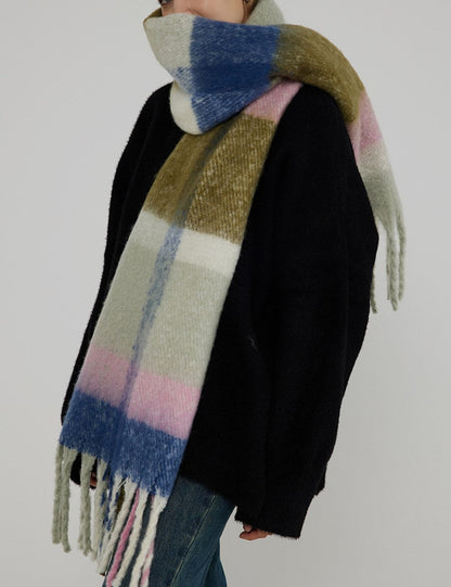 Plaid Color Block Warm Thicken Soft Scarve