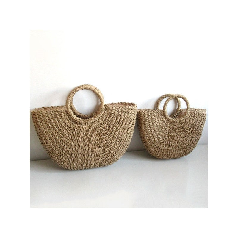 Casual Round Handle Straw Woven Handbag