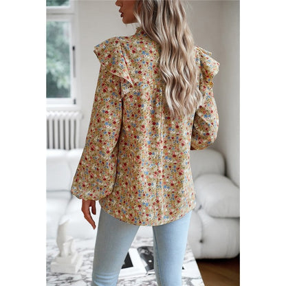Crewneck Long Sleeves Floral Printed Casual Loose Blouse