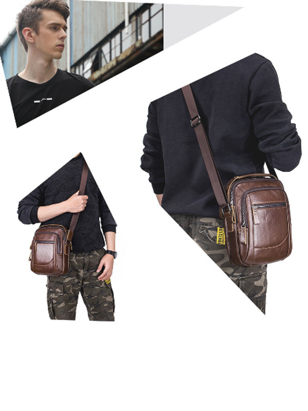 Solid Zipper Leather Multi-layer Pocket Crossbody Bag