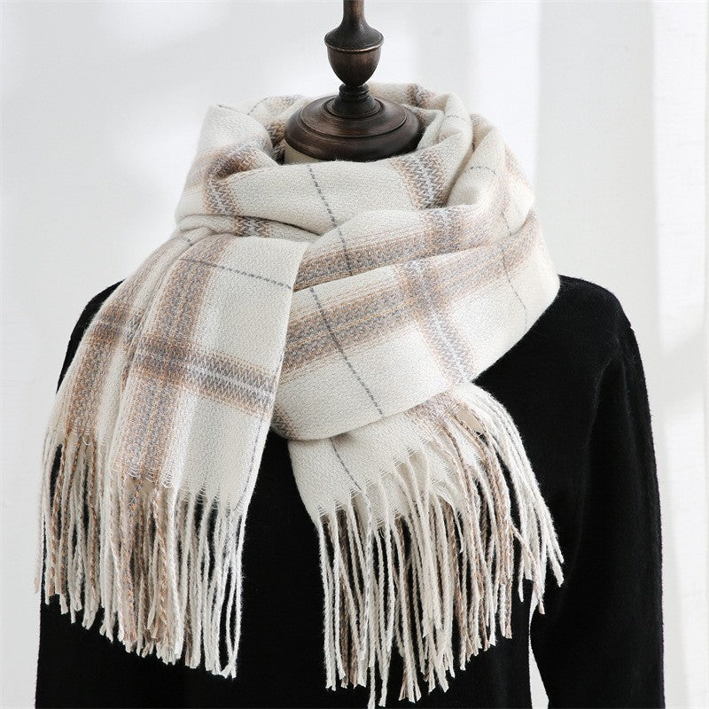 Thickened Imitated Cashmere Plaid Print Shawl Scarf