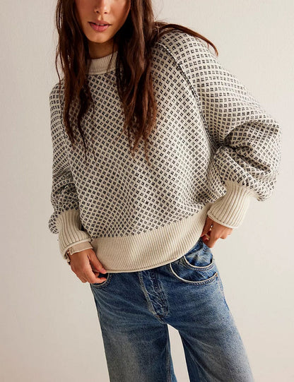 Simple Jacquard Round Neck Pullover Sweater