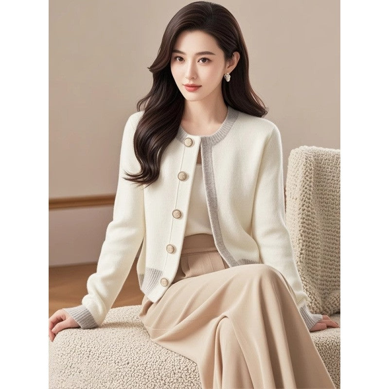 Color Block Short Knit Cardigan Coat