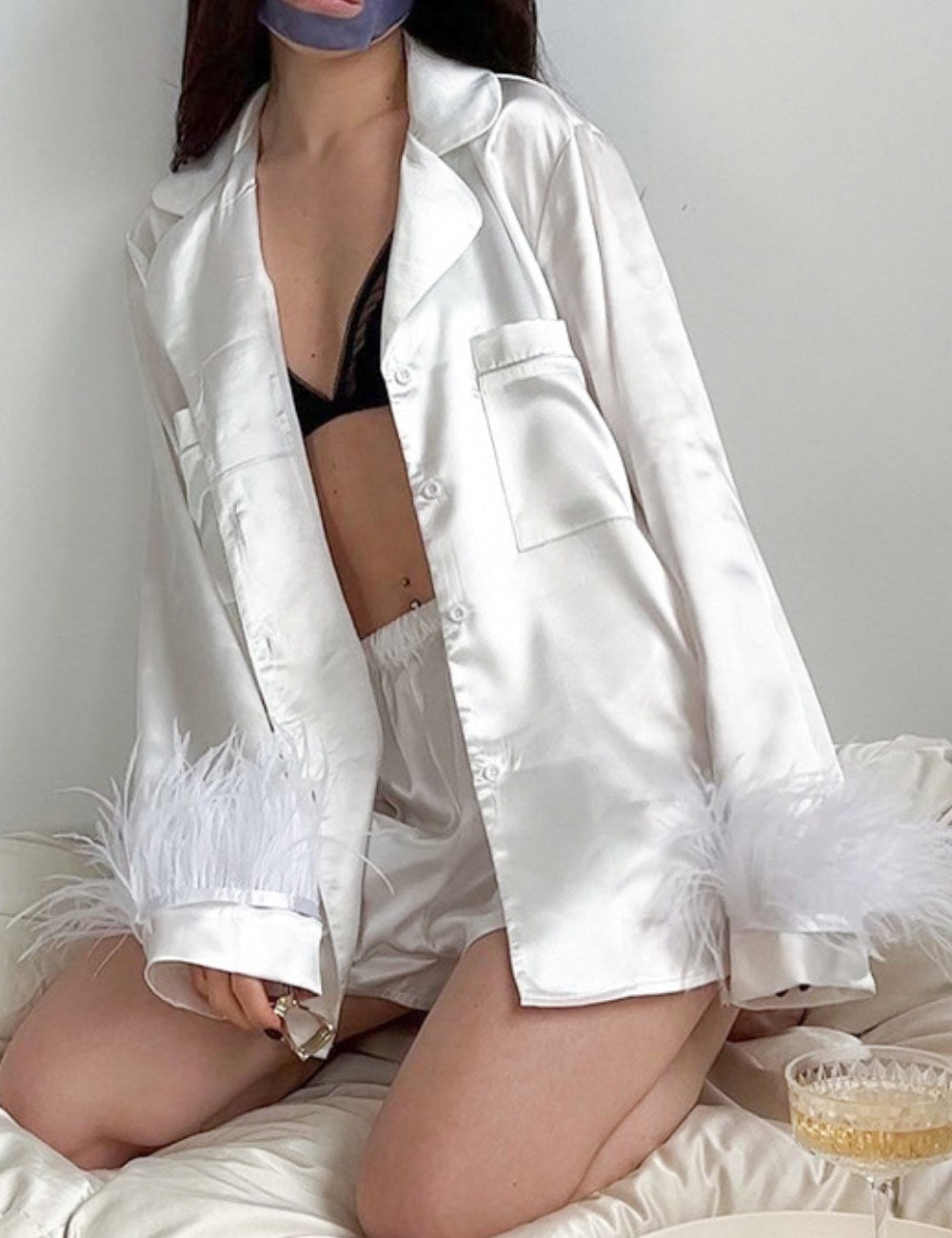 Feather Solid Color Sleepwear Sets