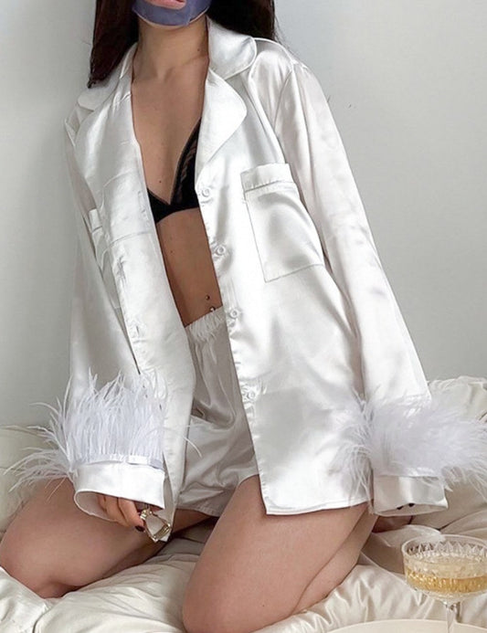 Feather Solid Color Sleepwear Sets