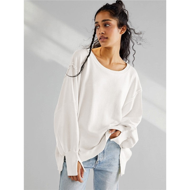 Round Neck Sweatshirt Women Fashion Sportswear Knit Top
