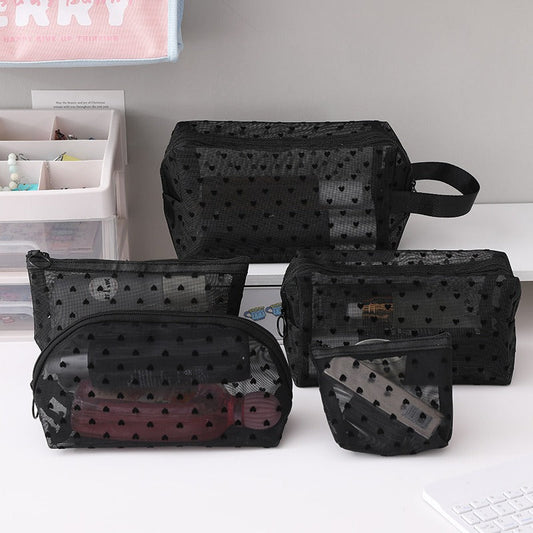 Black Love Mesh Portable Make Up Bag