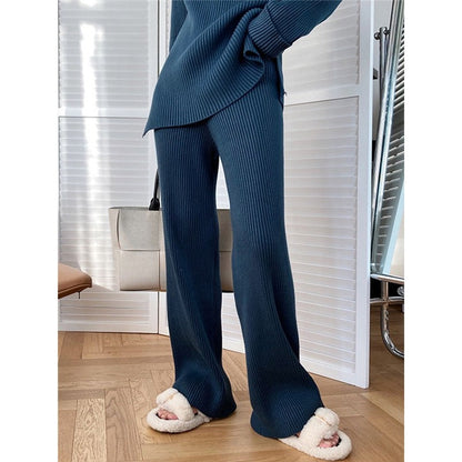 Pure Color Sweater Casual Suit