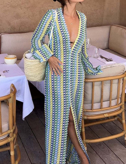 Hollow Out V-Neck Split Slim Sexy Cover Up