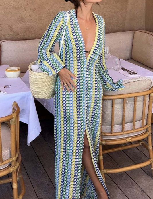 Hollow Out V-Neck Split Slim Sexy Cover Up