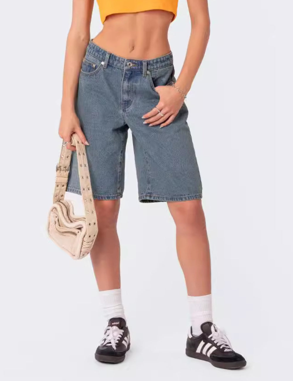 Low Waisted Casual Denim Bermuda Shorts