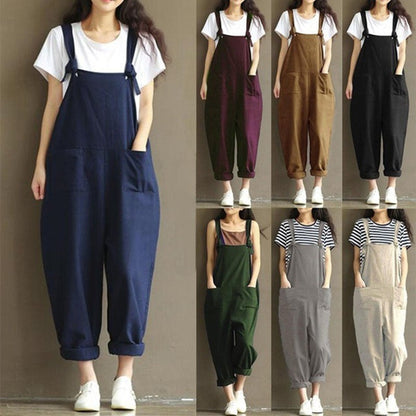 Pocket Solid Harem Pants Baggy Jumpsuit