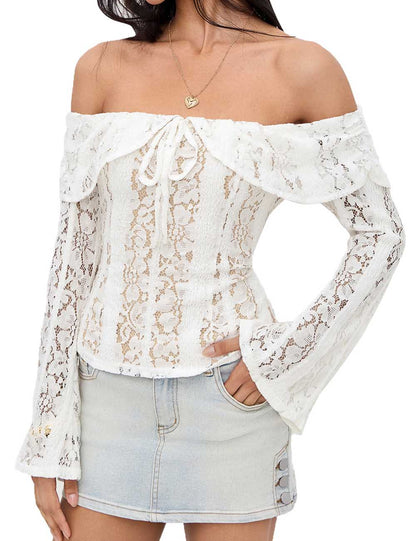 Elegant Off Shoulder Lace Long Sleeve Top