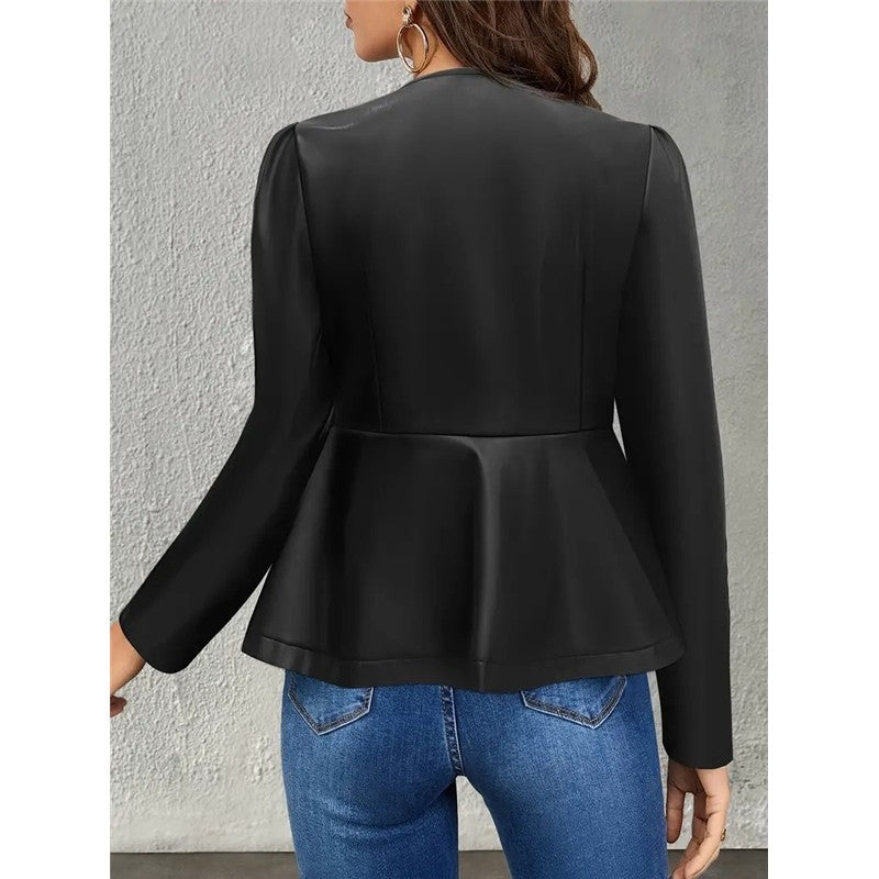 Fleece Lined Short Leather Blazer Jacket