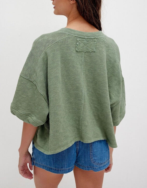 Loose Midi Sleeves Button Down Knit Tops