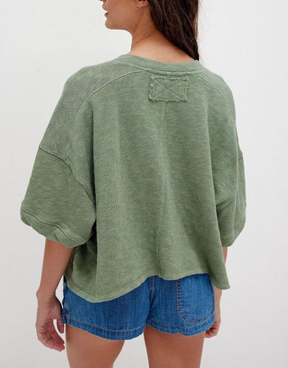 Loose Midi Sleeves Button Down Knit Tops