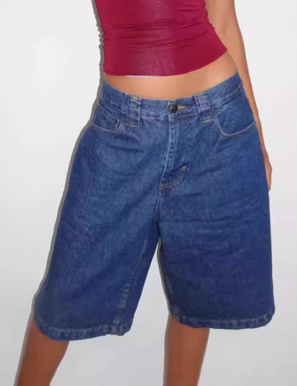 Washed Loose Denim Bermuda Shorts